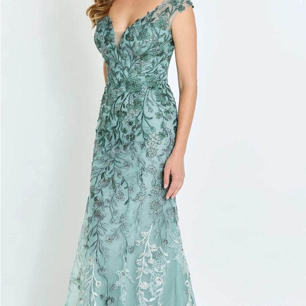 Mon Cheri Teal Lace Maxi Dress